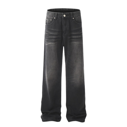 DARK EMPIRE Washed Black Straight Jeans For Men